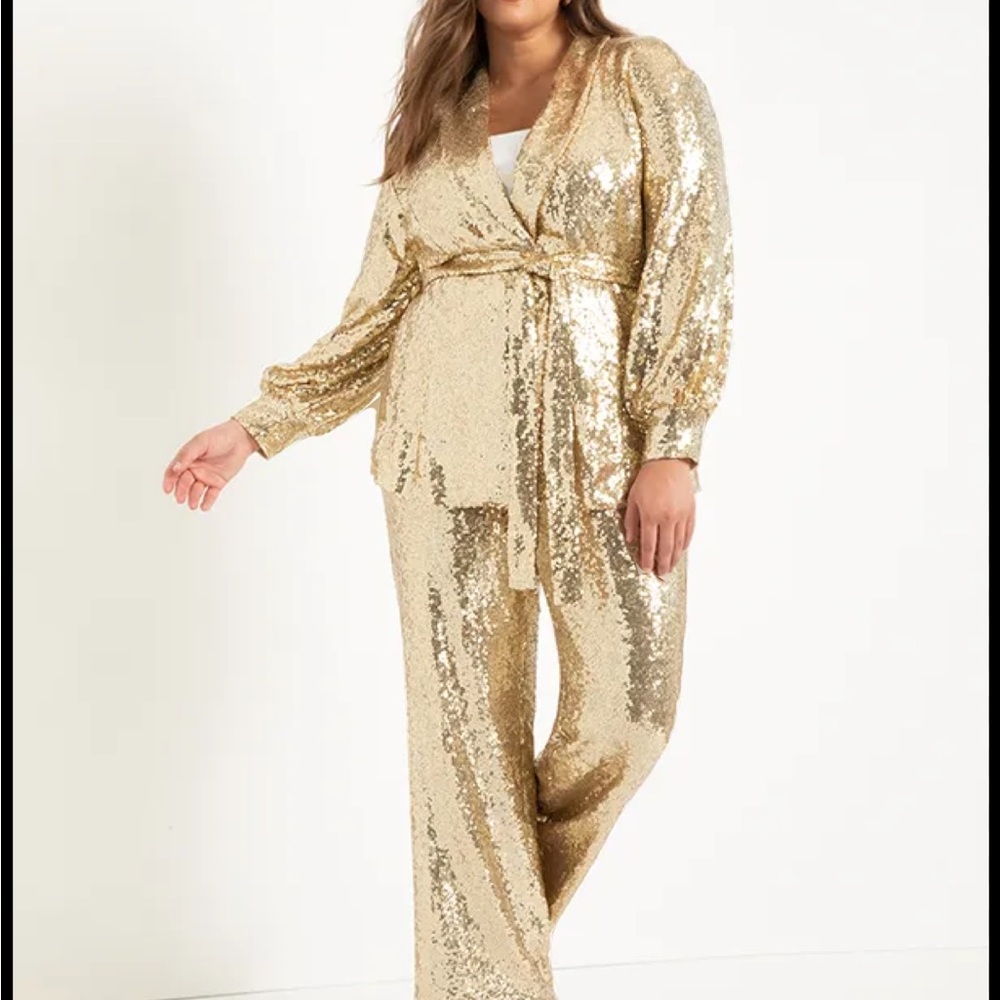 ELOQUII Gold sequin pants suit